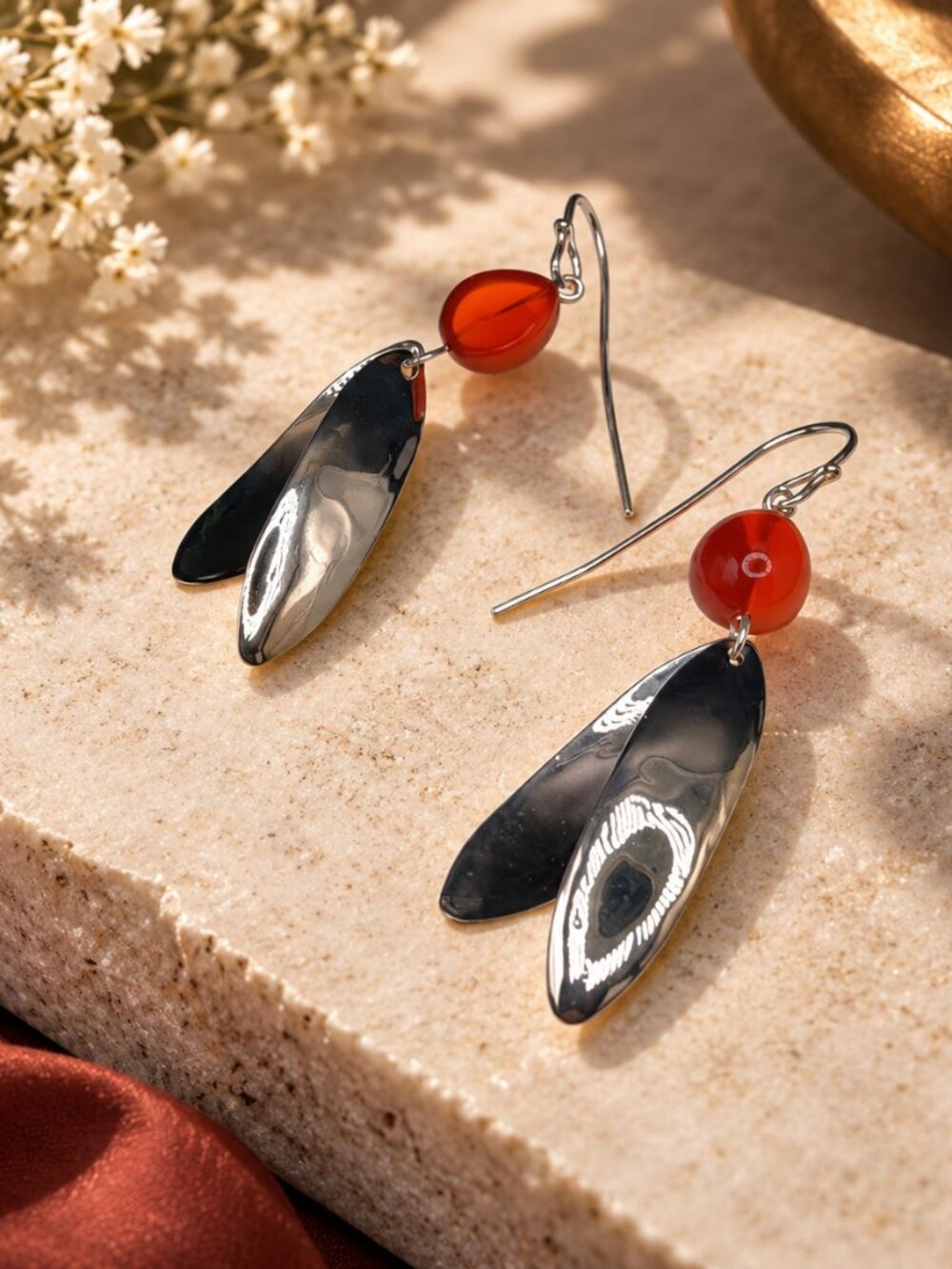 Robert Lee Morris Sterling Silver & Carnelian Dangle Earrings